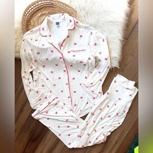 Old Navy Sunday Sleep White Red Bow Maternity Pajama Set Size Large